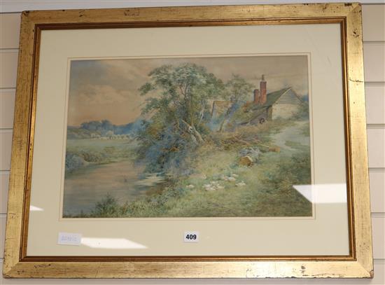 John Clayton Adams (1840-1906) watercolour, ducks on a riverbank, signed, 37 x 54cm.